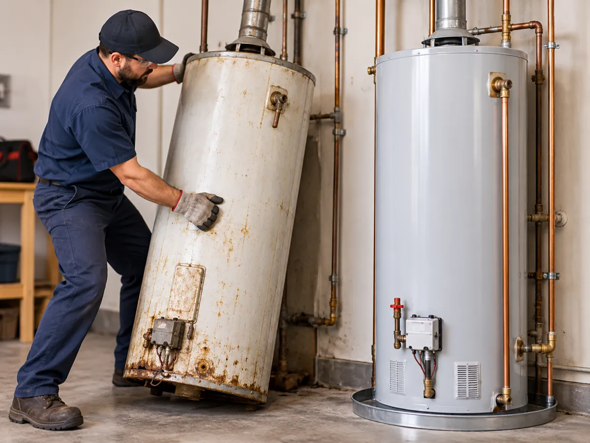 Water heater replacement with an old tank removed