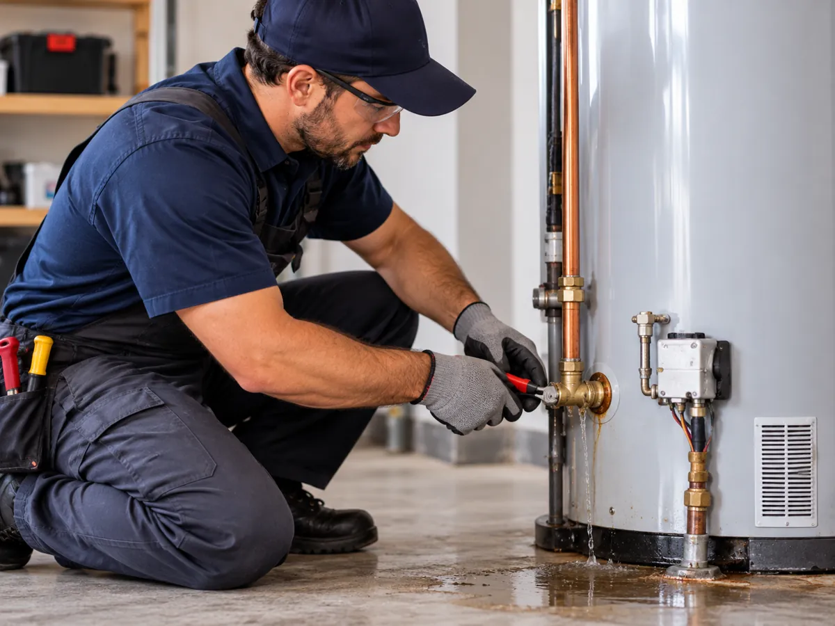 Water leaking at the base of a residential water heater